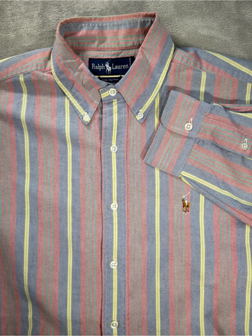 Vintage Ralph Lauren Pastel Striped Button Down Shirt Long Sleeve Men Sz  16.5
